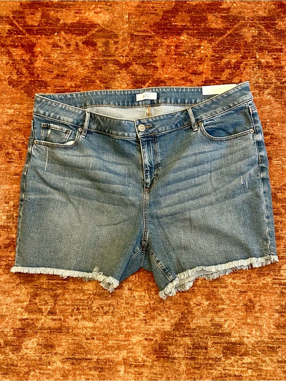 LOFT Medium Blue Frayed Hem Denim Shorts